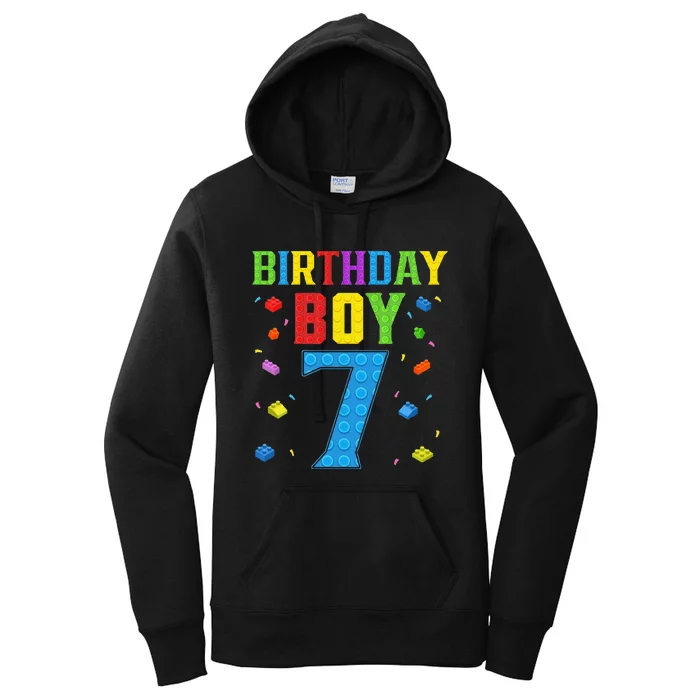 Cute 7th Birthday Gift 7 Years Old Block Buildingss Women's Pullover Hoodie