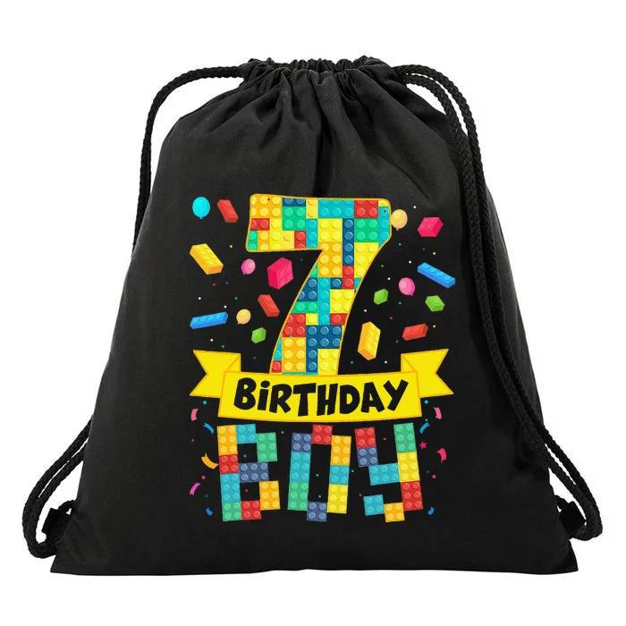 Cute 7th Birthday Gift 7 Years Old Block Building S Drawstring Bag