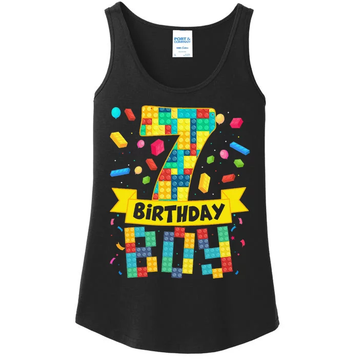 Cute 7th Birthday Gift 7 Years Old Block Building S Ladies Essential Tank