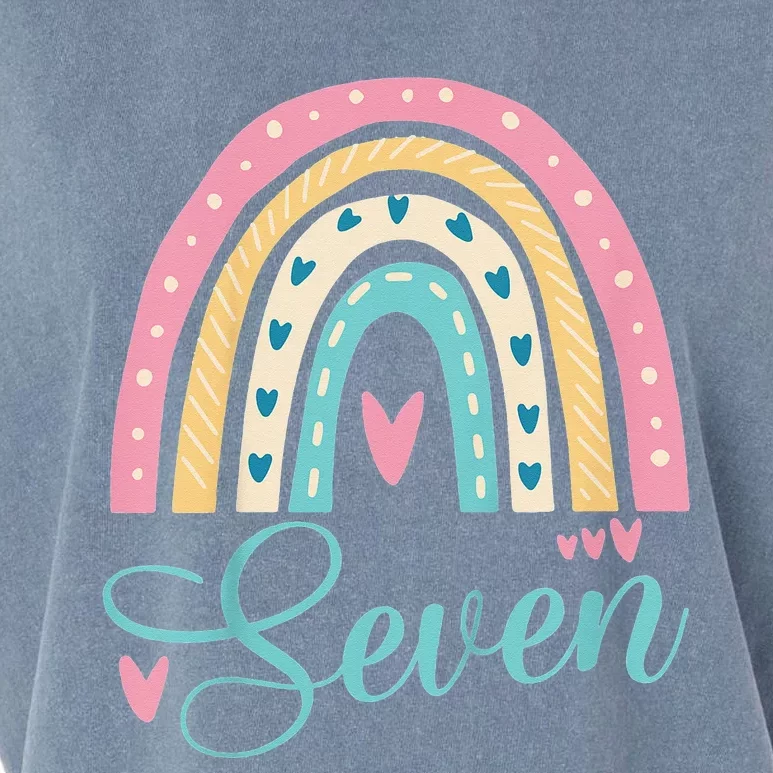 Cute 7th Birthday 7 Seven Hearts Rainbow 7 Years Old Bday Garment-Dyed Women's Muscle Tee