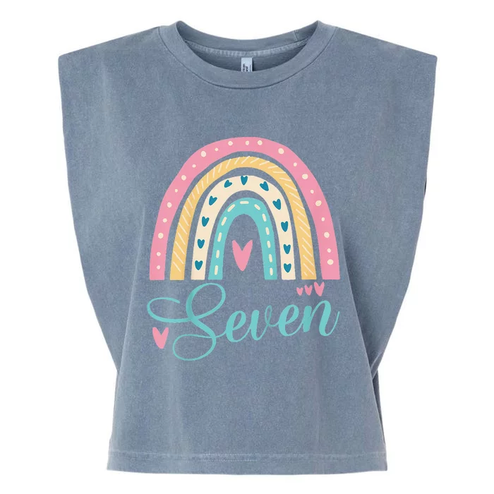 Cute 7th Birthday 7 Seven Hearts Rainbow 7 Years Old Bday Garment-Dyed Women's Muscle Tee