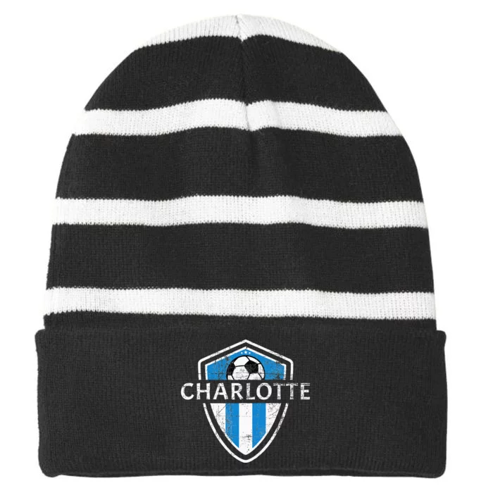 Charlotte 704 Jersey Fan Badge Distressed Striped Beanie with Solid Band