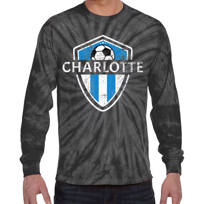 Charlotte 704 Jersey Fan Badge Distressed Tie-Dye Long Sleeve Shirt