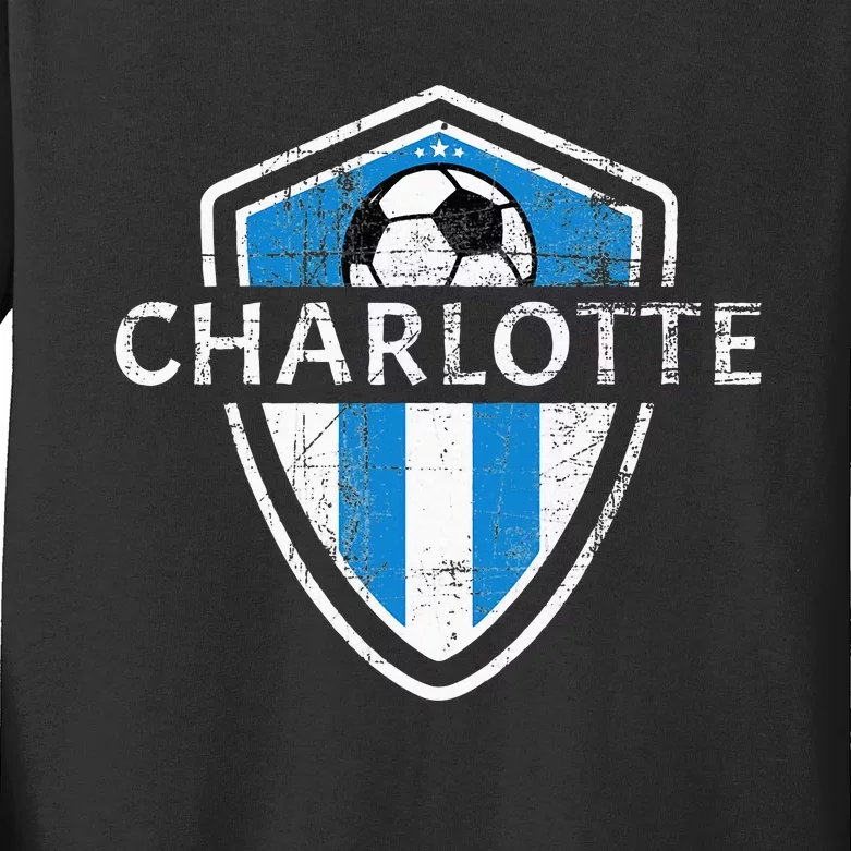 Charlotte 704 Jersey Fan Badge Distressed Kids Long Sleeve Shirt