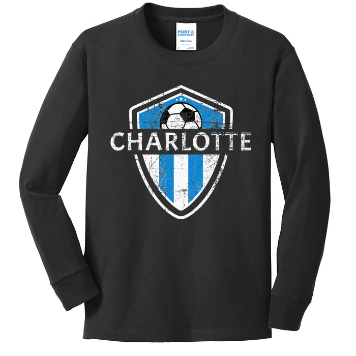 Charlotte 704 Jersey Fan Badge Distressed Kids Long Sleeve Shirt