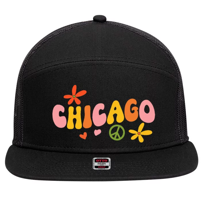 Chicago 70s Retro Hippie 7 Panel Mesh Trucker Snapback Hat