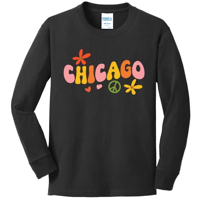 Chicago 70s Retro Hippie Kids Long Sleeve Shirt