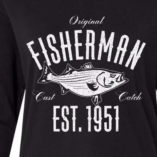 Cute 72 Year Old Fisherman Love Fishing 1951 72nd Birthday Womens Cotton Relaxed Long Sleeve T-Shirt