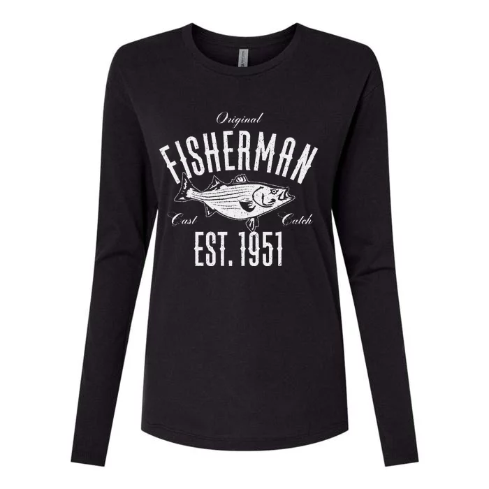 Cute 72 Year Old Fisherman Love Fishing 1951 72nd Birthday Womens Cotton Relaxed Long Sleeve T-Shirt