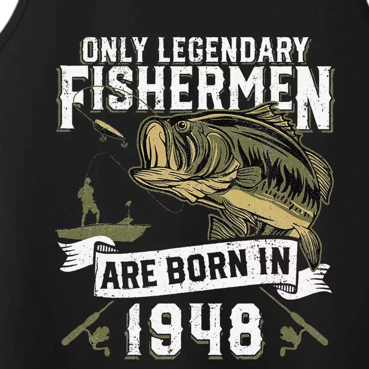 Cute 74 Year Old Fishing Birthday Born 1948 74th Fisherman Gift Performance Tank