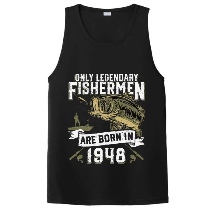 Cute 74 Year Old Fishing Birthday Born 1948 74th Fisherman Gift Performance Tank