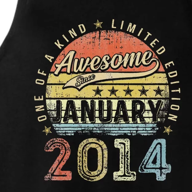 Cute 9th Birthday Gift Awesome Since January 2014 9 Year Old Ladies Tri-Blend Wicking Tank