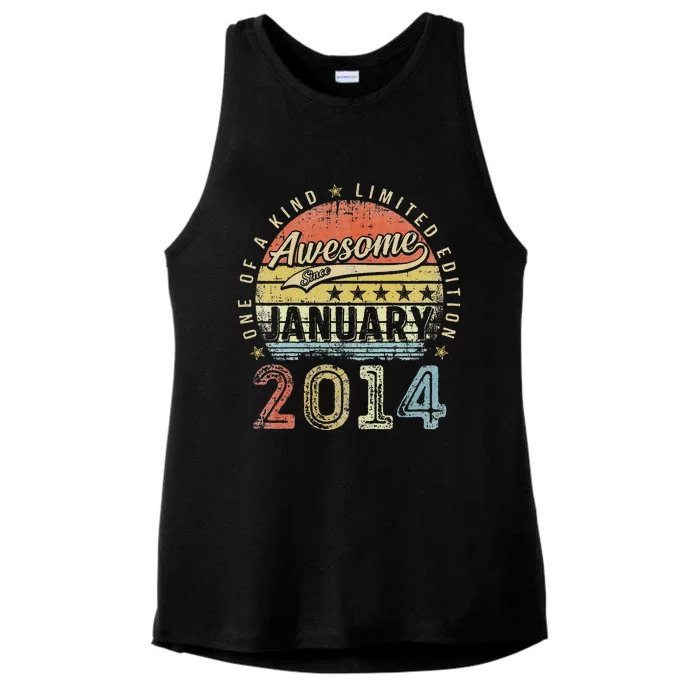 Cute 9th Birthday Gift Awesome Since January 2014 9 Year Old Ladies Tri-Blend Wicking Tank