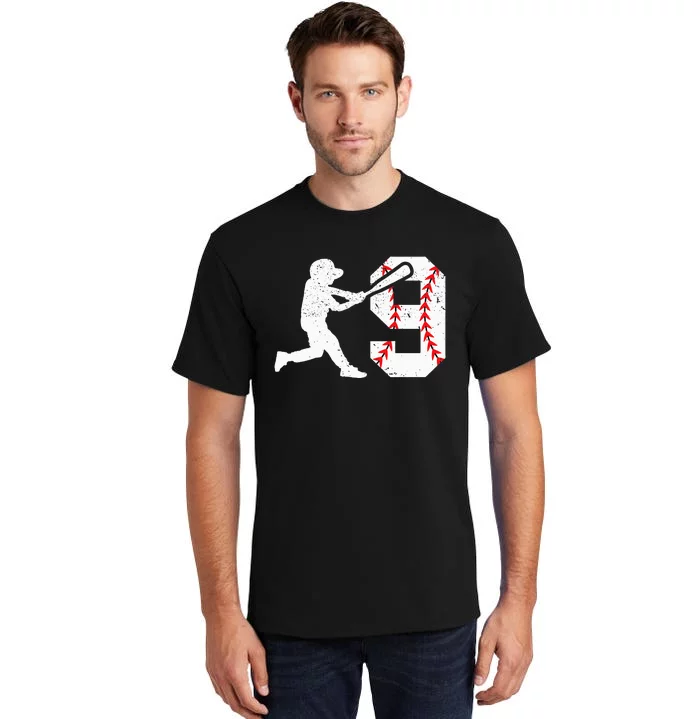 cutes 9th Birthday Baseball Big Number Nine 9 Year Old Tall T-Shirt