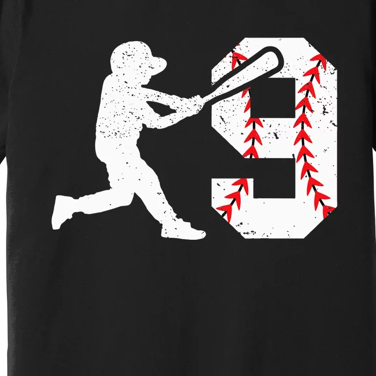 cutes 9th Birthday Baseball Big Number Nine 9 Year Old Premium T-Shirt