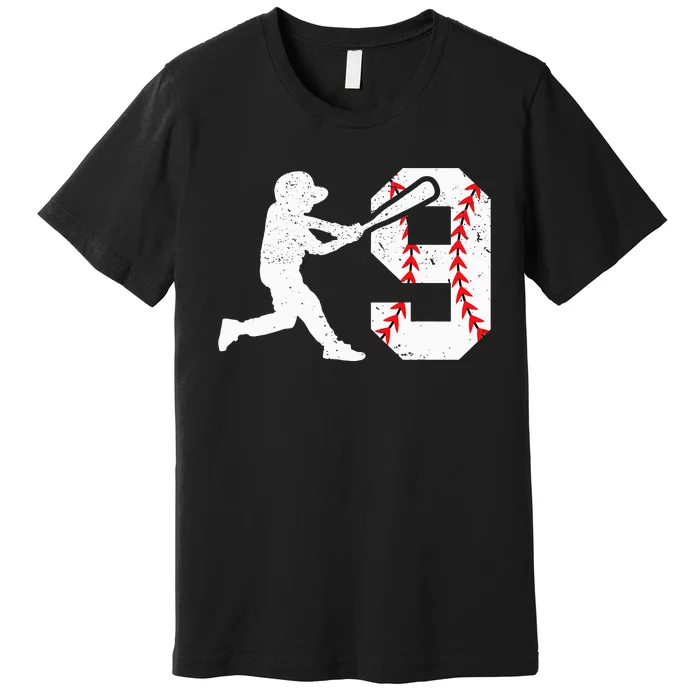 cutes 9th Birthday Baseball Big Number Nine 9 Year Old Premium T-Shirt