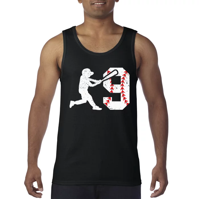 cutes 9th Birthday Baseball Big Number Nine 9 Year Old Tank Top