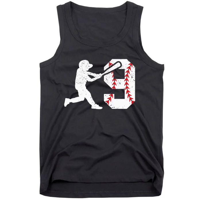 cutes 9th Birthday Baseball Big Number Nine 9 Year Old Tank Top