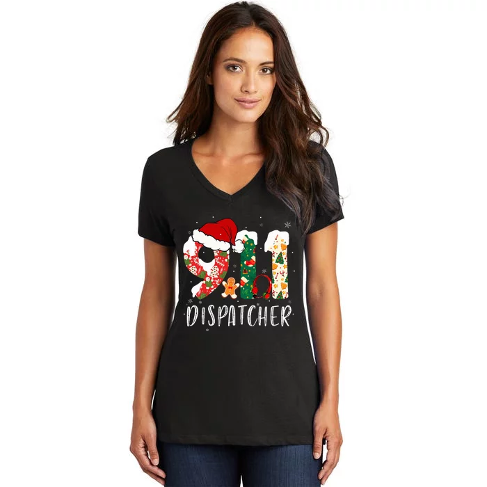 Christmas 911 Dispatcher Santa's Favorite 911 Dispatcher Women's V-Neck T-Shirt