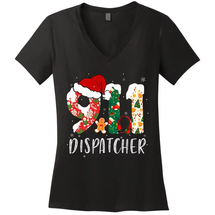 Christmas 911 Dispatcher Santa's Favorite 911 Dispatcher Women's V-Neck T-Shirt