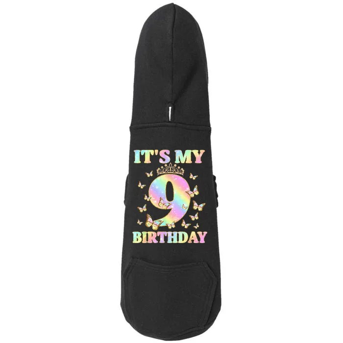 Cute 9 Years Old Funny Butterfly It's My 9th Birthday Doggie 3-End Fleece Hoodie