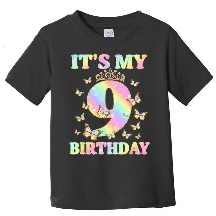 Cute 9 Years Old Funny Butterfly It's My 9th Birthday Toddler T-Shirt