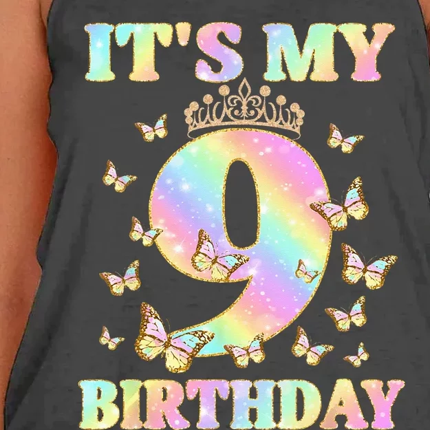 Cute 9 Years Old Funny Butterfly It's My 9th Birthday Women's Knotted Racerback Tank