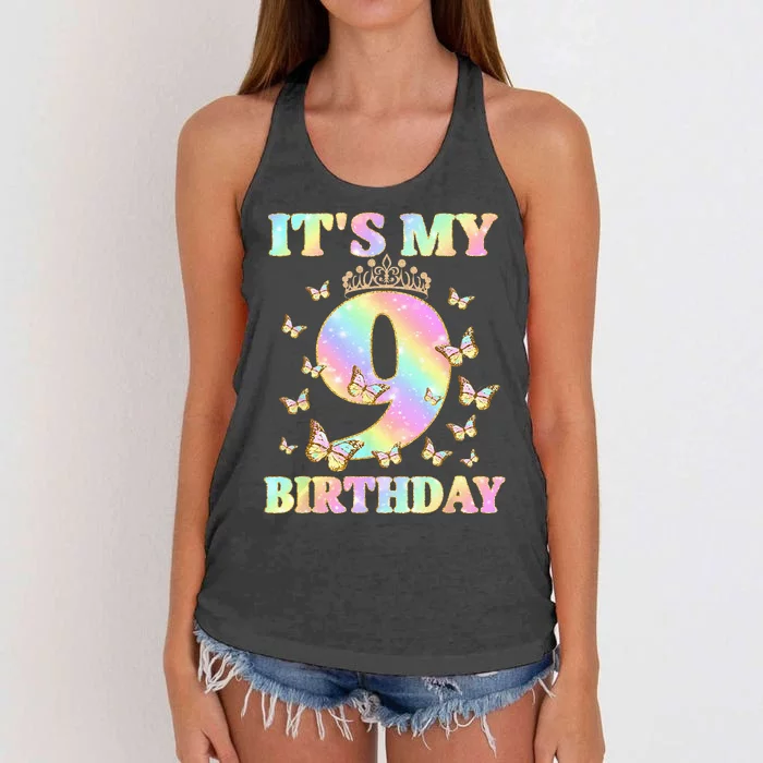 Cute 9 Years Old Funny Butterfly It's My 9th Birthday Women's Knotted Racerback Tank