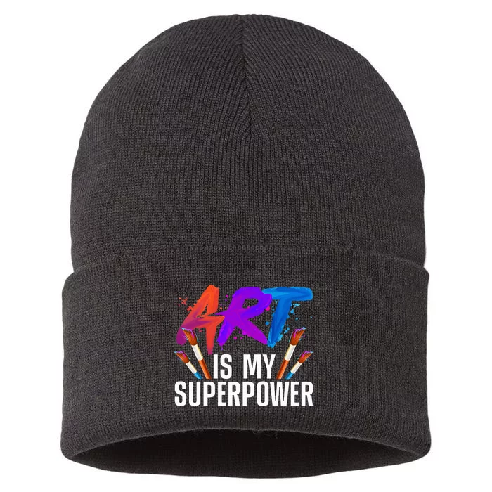 Cool Art Art Teacher Artist Painter Superpower Sustainable Knit Beanie