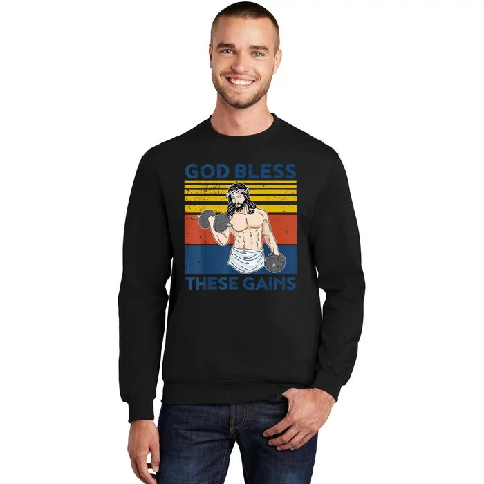 Christian Athlete Apparel Gym God Bless These Gains Jesus Sweatshirt