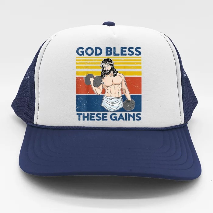 Christian Athlete Apparel Gym God Bless These Gains Jesus Trucker Hat