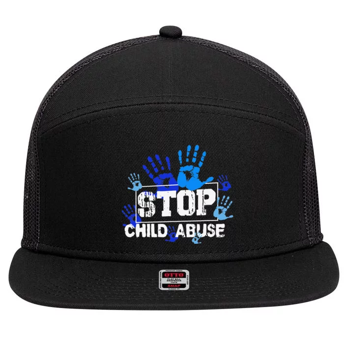 Child Abuse Awareness Warrior Blue Heart Domestic Violence 7 Panel Mesh Trucker Snapback Hat