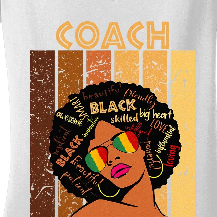 Coach Afro African American Women Black History Month Women's V-Neck T-Shirt