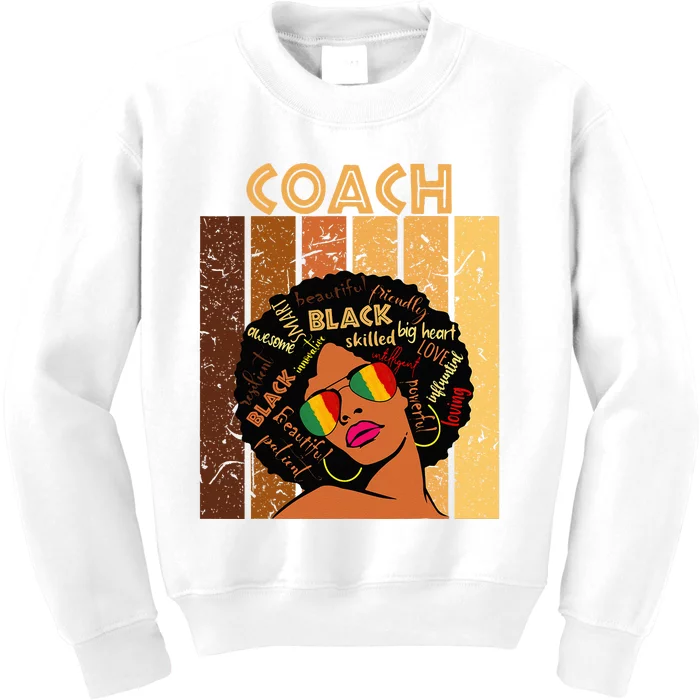 Coach Afro African American Women Black History Month Kids Sweatshirt