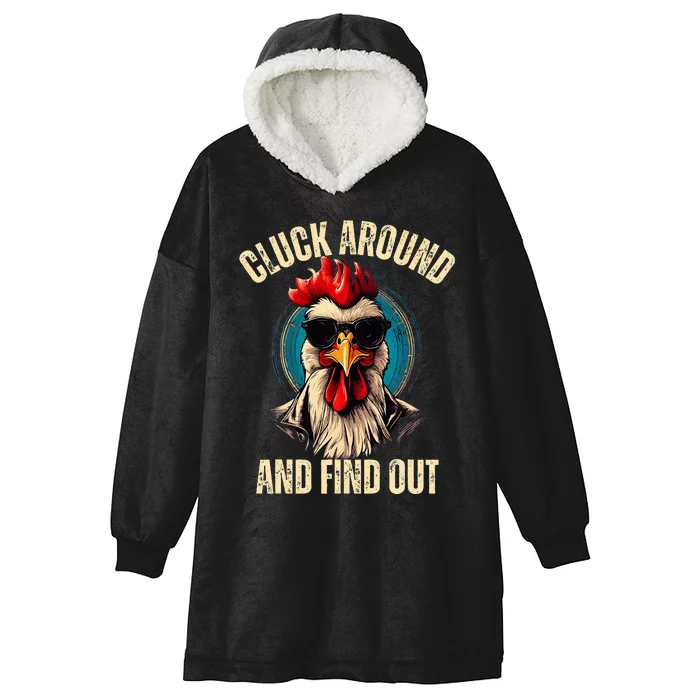 Cluck Around And Find Out Funny Gangster Rooster Hooded Wearable Blanket