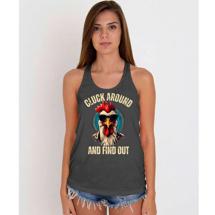 Cluck Around And Find Out Funny Gangster Rooster Women's Knotted Racerback Tank