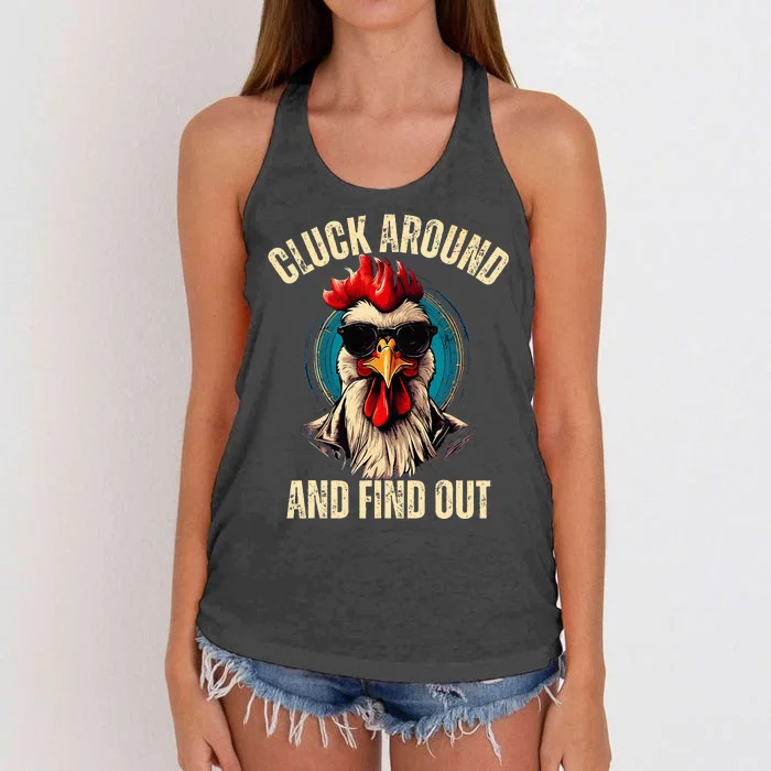 Cluck Around And Find Out Funny Gangster Rooster Women's Knotted Racerback Tank