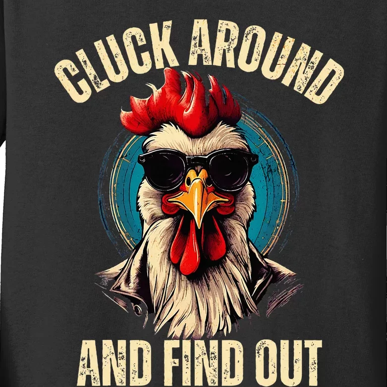 Cluck Around And Find Out Funny Gangster Rooster Kids Long Sleeve Shirt