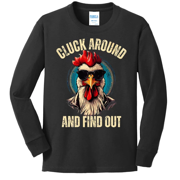 Cluck Around And Find Out Funny Gangster Rooster Kids Long Sleeve Shirt