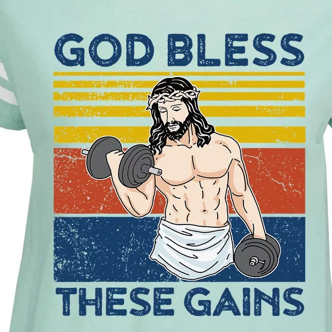 Christian Athlete Apparel Gym God Bless These Gains Jesus Enza Ladies Jersey Football T-Shirt