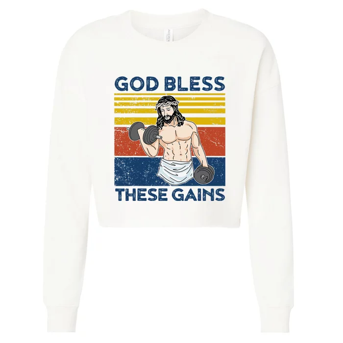 Christian Athlete Apparel Gym God Bless These Gains Jesus Cropped Pullover Crew