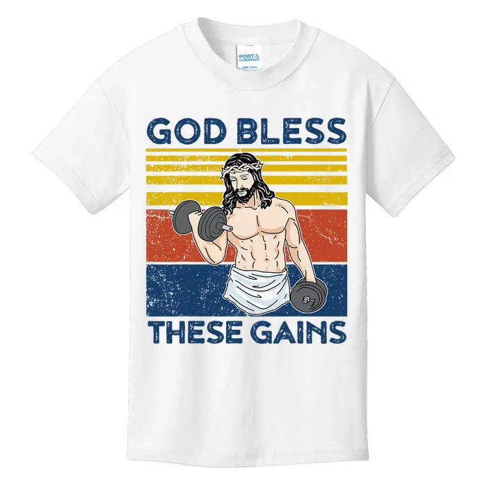 Christian Athlete Apparel Gym God Bless These Gains Jesus Kids T-Shirt