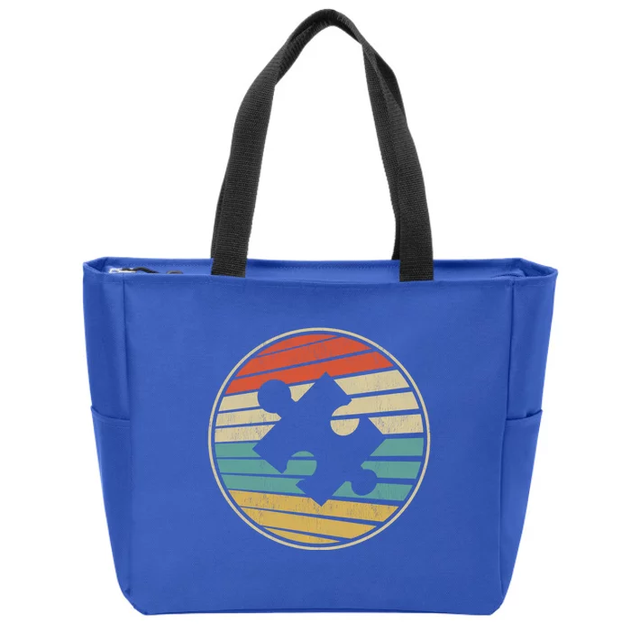 Cute Autism Awareness Vintage 70s 80s Autism Mom Dad Puzzle Gift Zip Tote Bag