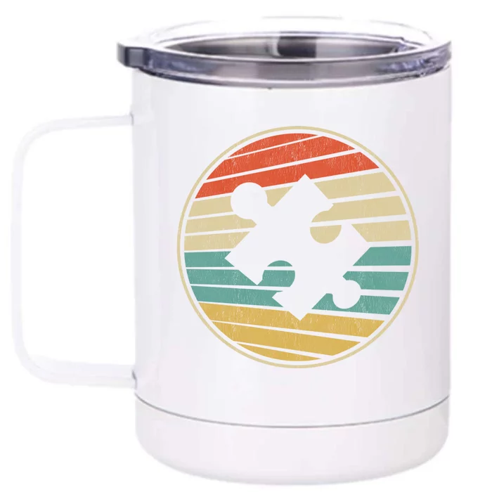 Cute Autism Awareness Vintage 70s 80s Autism Mom Dad Puzzle Gift Front & Back 12oz Stainless Steel Tumbler Cup