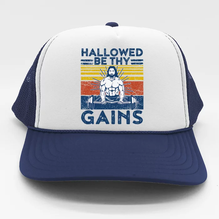 Christian Athlete Apparel Gym Hallowed Be Thy Gains Jesus Trucker Hat