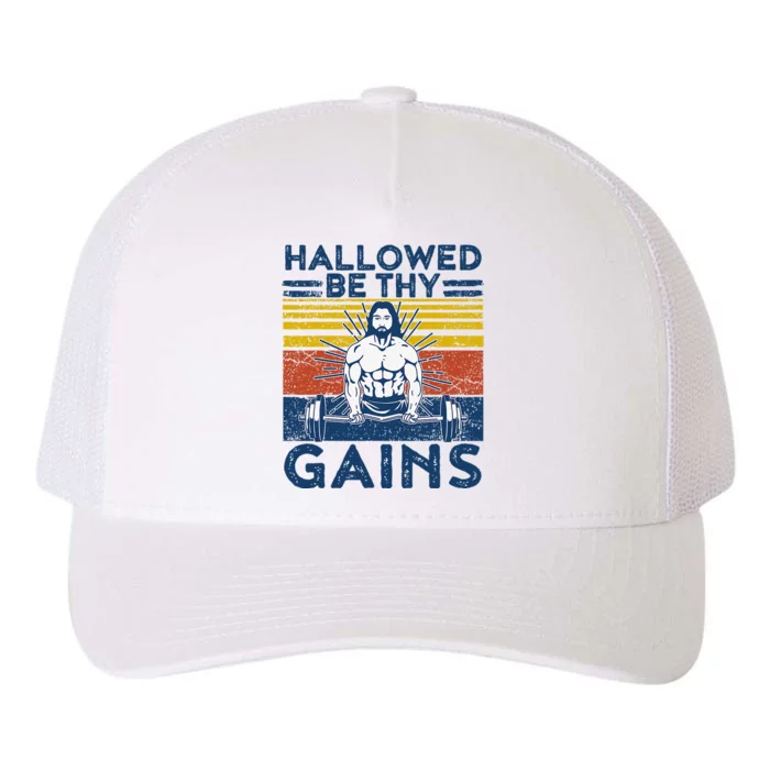 Christian Athlete Apparel Gym Hallowed Be Thy Gains Jesus Yupoong Adult 5-Panel Trucker Hat