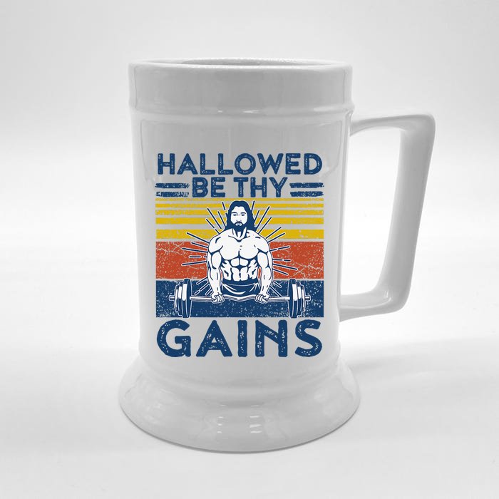 Christian Athlete Apparel Gym Hallowed Be Thy Gains Jesus Front & Back Beer Stein