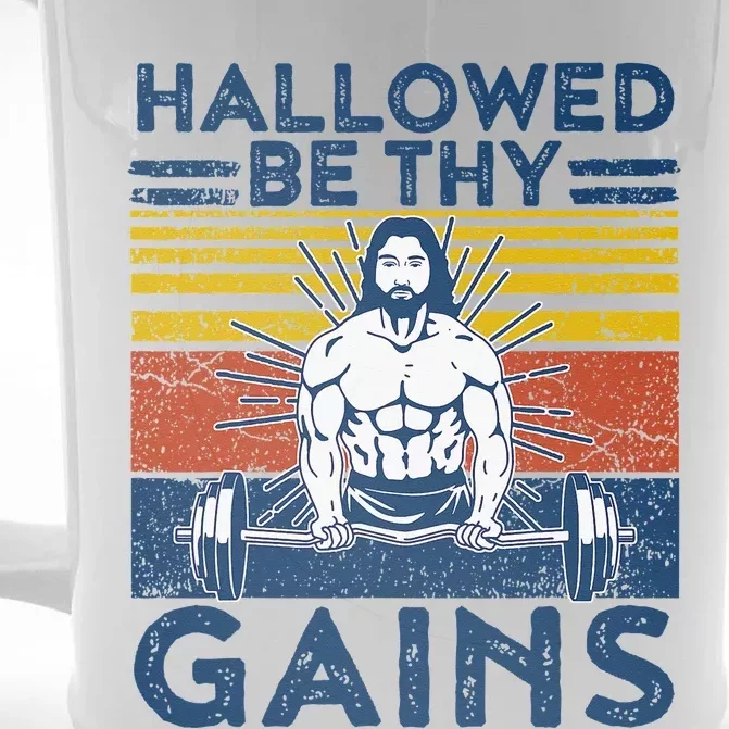 Christian Athlete Apparel Gym Hallowed Be Thy Gains Jesus Front & Back Beer Stein