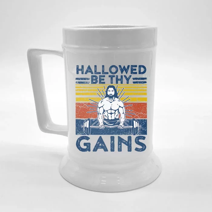 Christian Athlete Apparel Gym Hallowed Be Thy Gains Jesus Front & Back Beer Stein