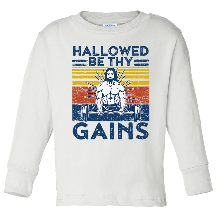 Christian Athlete Apparel Gym Hallowed Be Thy Gains Jesus Toddler Long Sleeve Shirt